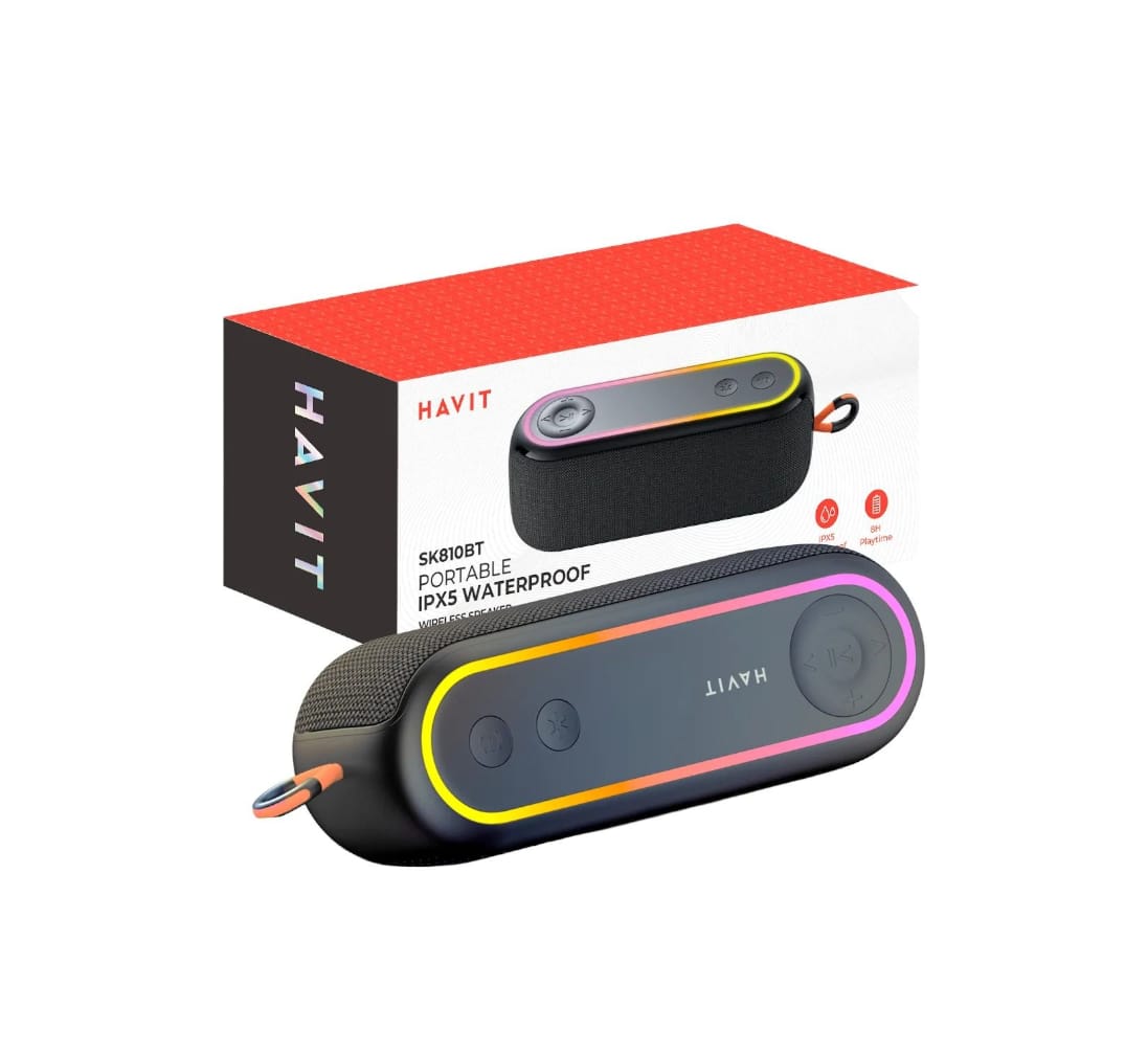 Parlante Portátil Havit Sk810bt Bt V5.4 Usb Aux Ipx5 Rgb – Negro