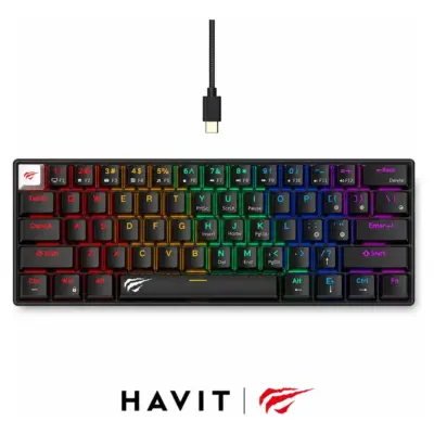 Teclado Gamer Havit Kb903l Mecánico USB C 60% Switch Red Teclado Negro